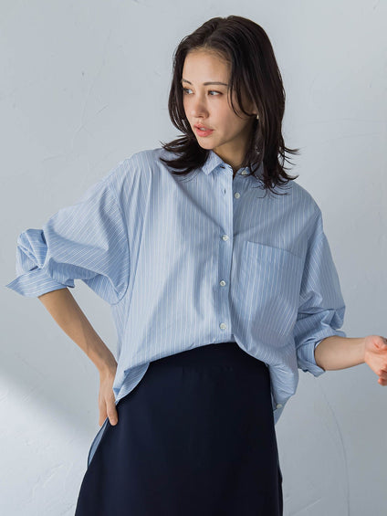 コットンポプリン2WAYストライプシャツ