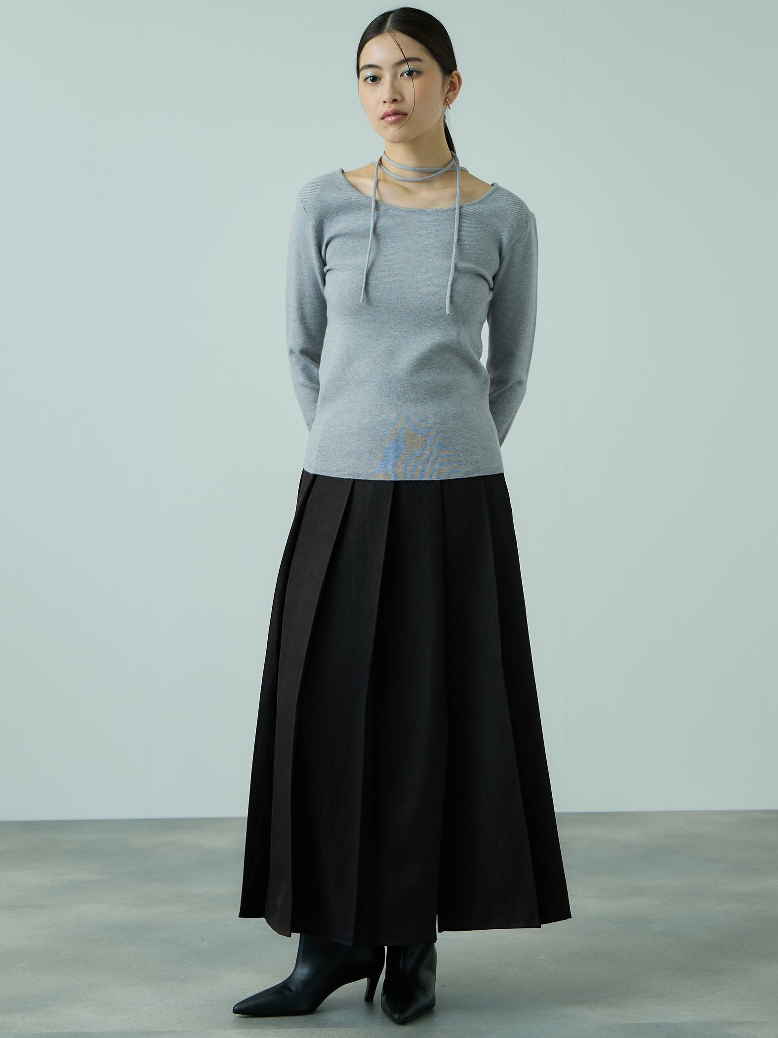 ワイドプリーツスリットスカート≪手洗い可能≫