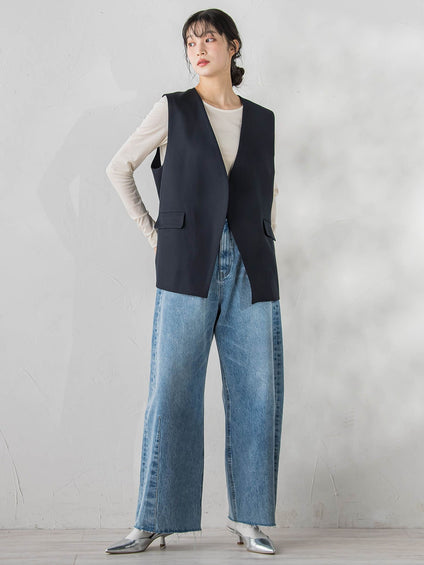 カーブデニムパンツ≪洗濯機で洗える≫