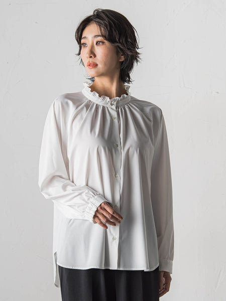 【大きいサイズ】ドレープブロードストレッチブラウス