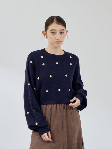 マーガレット刺繍ニットプルオーバー≪手洗い可能≫