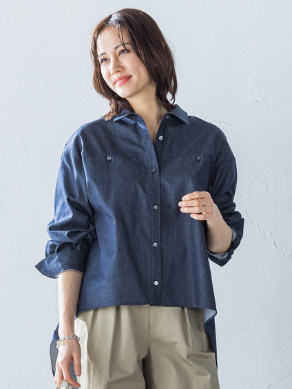 【一部店舗限定販売】ライトデニムシャツ≪洗濯機で洗える≫
