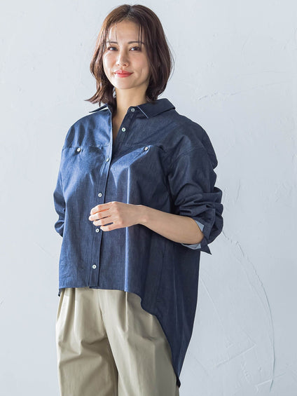 【一部店舗限定販売】ライトデニムシャツ≪洗濯機で洗える≫