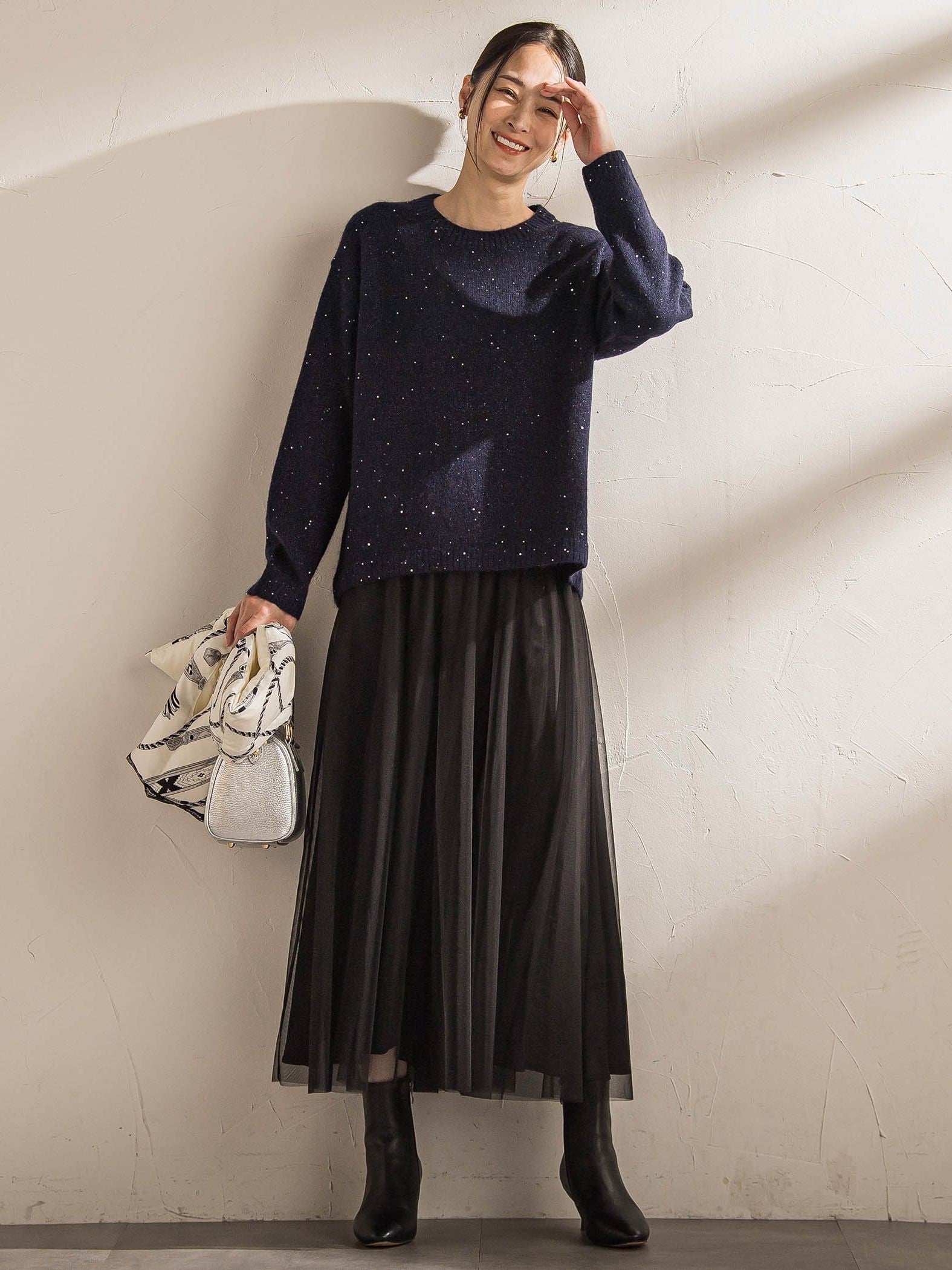 スパンコールクルーネックニット≪洗える≫