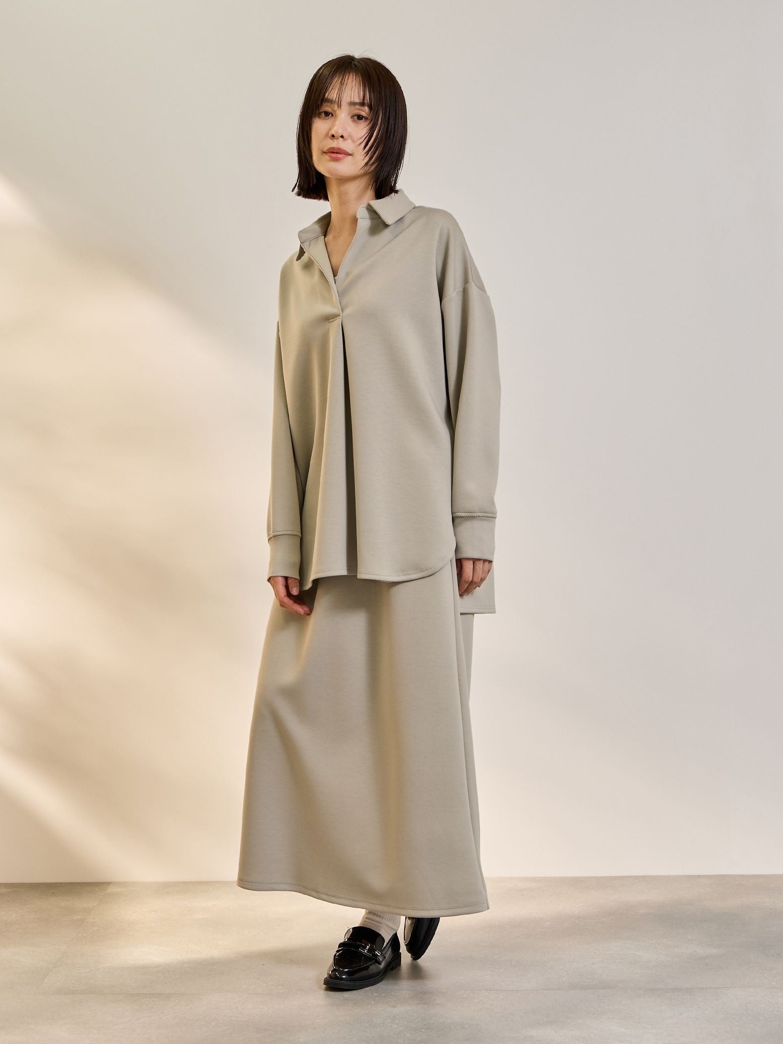 【SET】ダンボールニットスキッパートップ×スカート2ピース