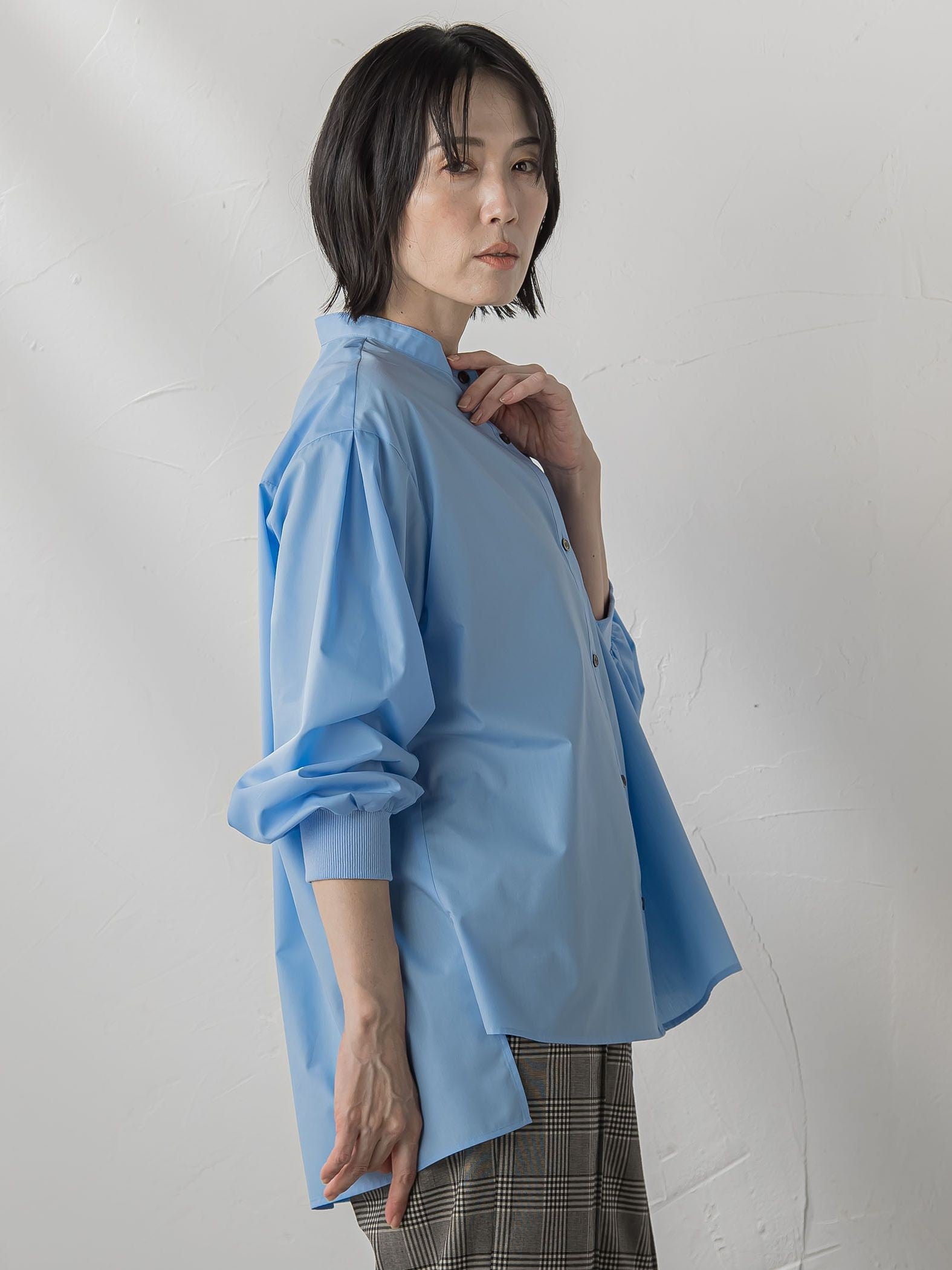 【大きいサイズ】【biyori/極】”こなれ袖がポイント”バンドカラーシャツ