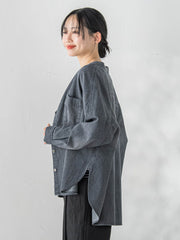 バンドカラーデニムシャツ≪洗濯機で洗える≫