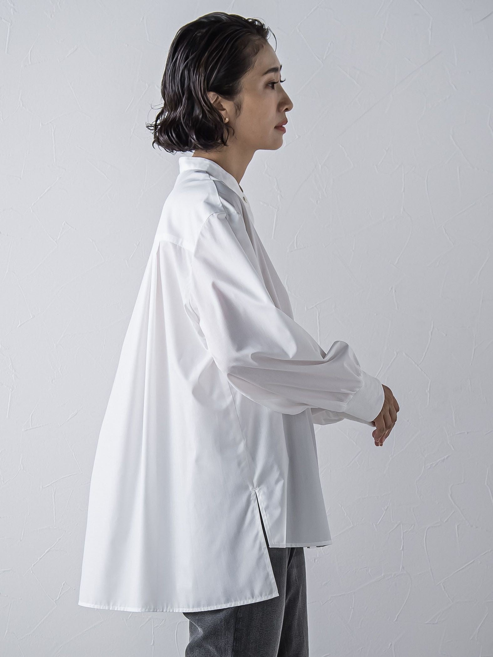 【大きいサイズ】【biyori/極】”こなれ袖がポイント”バンドカラーシャツ