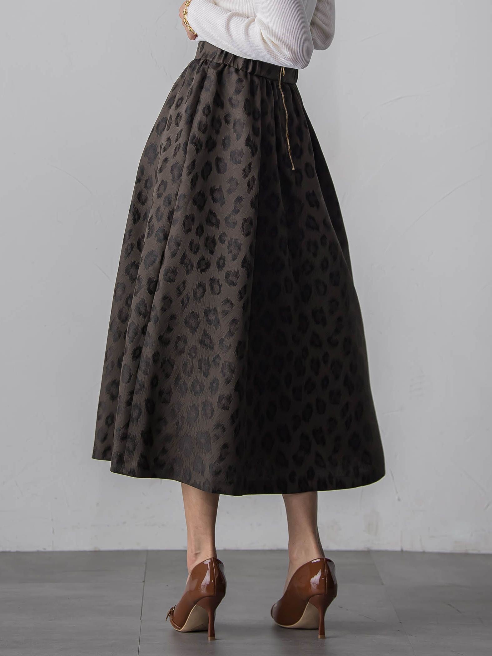 【WEB限定】レオパードジャガードスカート