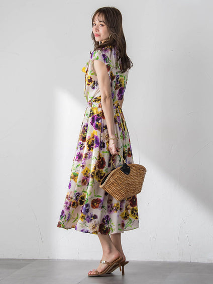 【KEITA KAWASAKI × Viaggio Bluコラボ】パンジープリントスカート