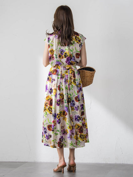 【KEITA KAWASAKI × Viaggio Bluコラボ】パンジープリントスカート