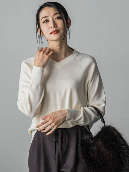 【WEB限定】≪洗えるニット/3サイズ≫きれいめVネックニット