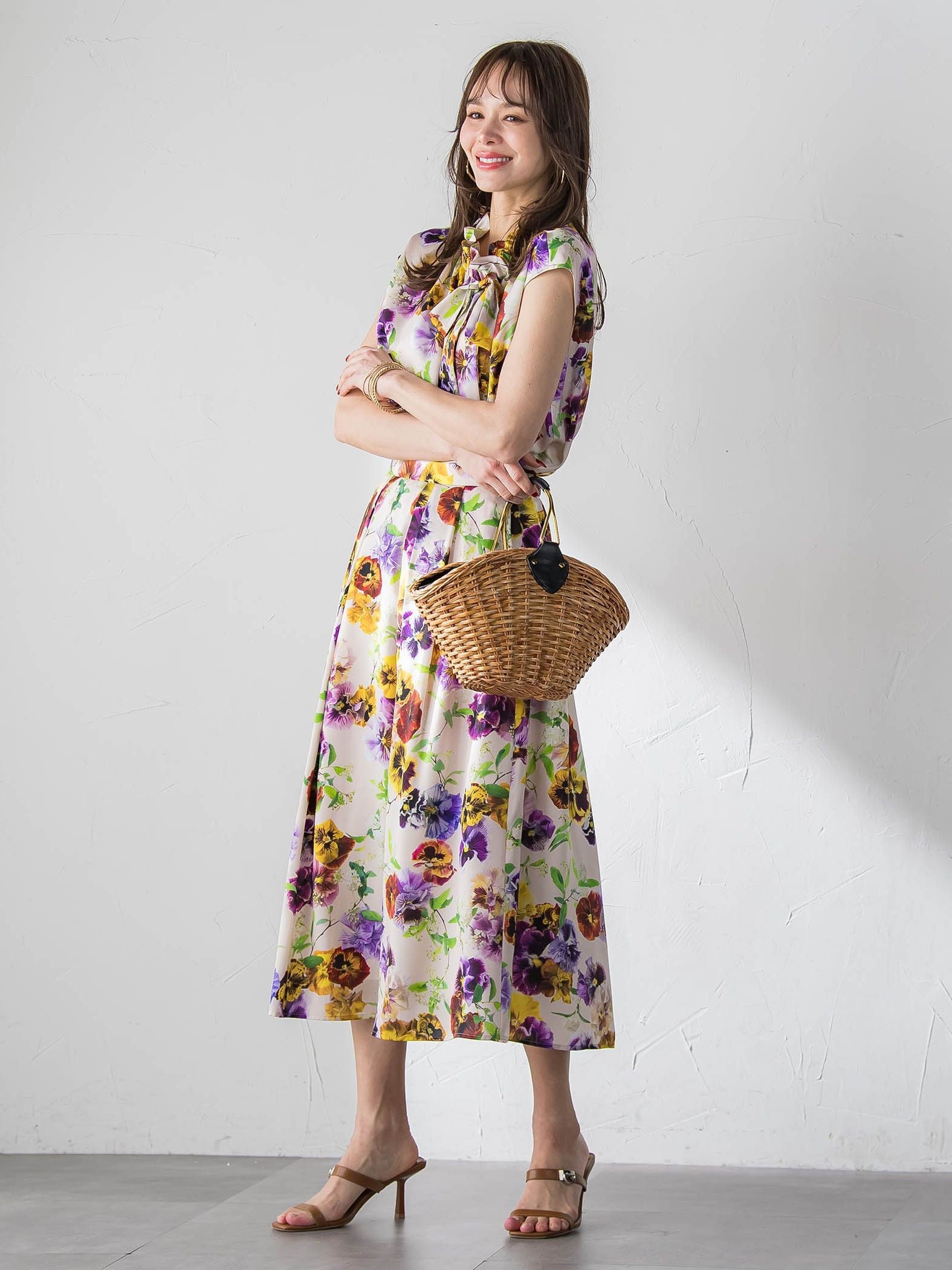 【KEITA KAWASAKI × Viaggio Bluコラボ】パンジープリントスカート