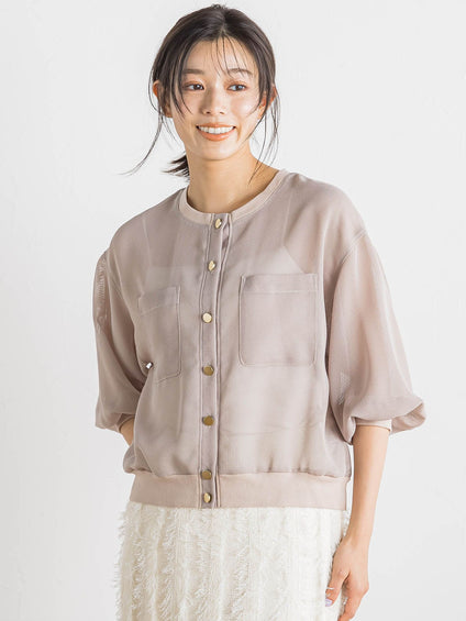 変わり織メッシュカーディガン≪手洗い可能≫