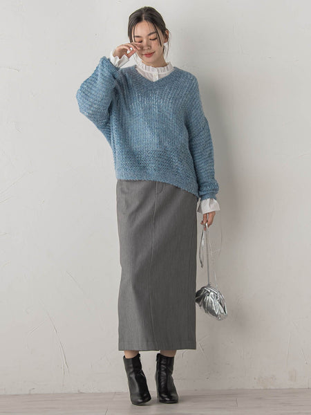 【WEB限定】モヘヤラメVネックショートプルオーバー≪手洗い可能≫