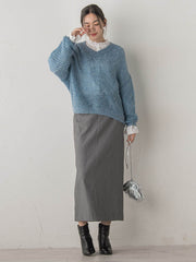 【WEB限定】モヘヤラメVネックショートプルオーバー≪手洗い可能≫