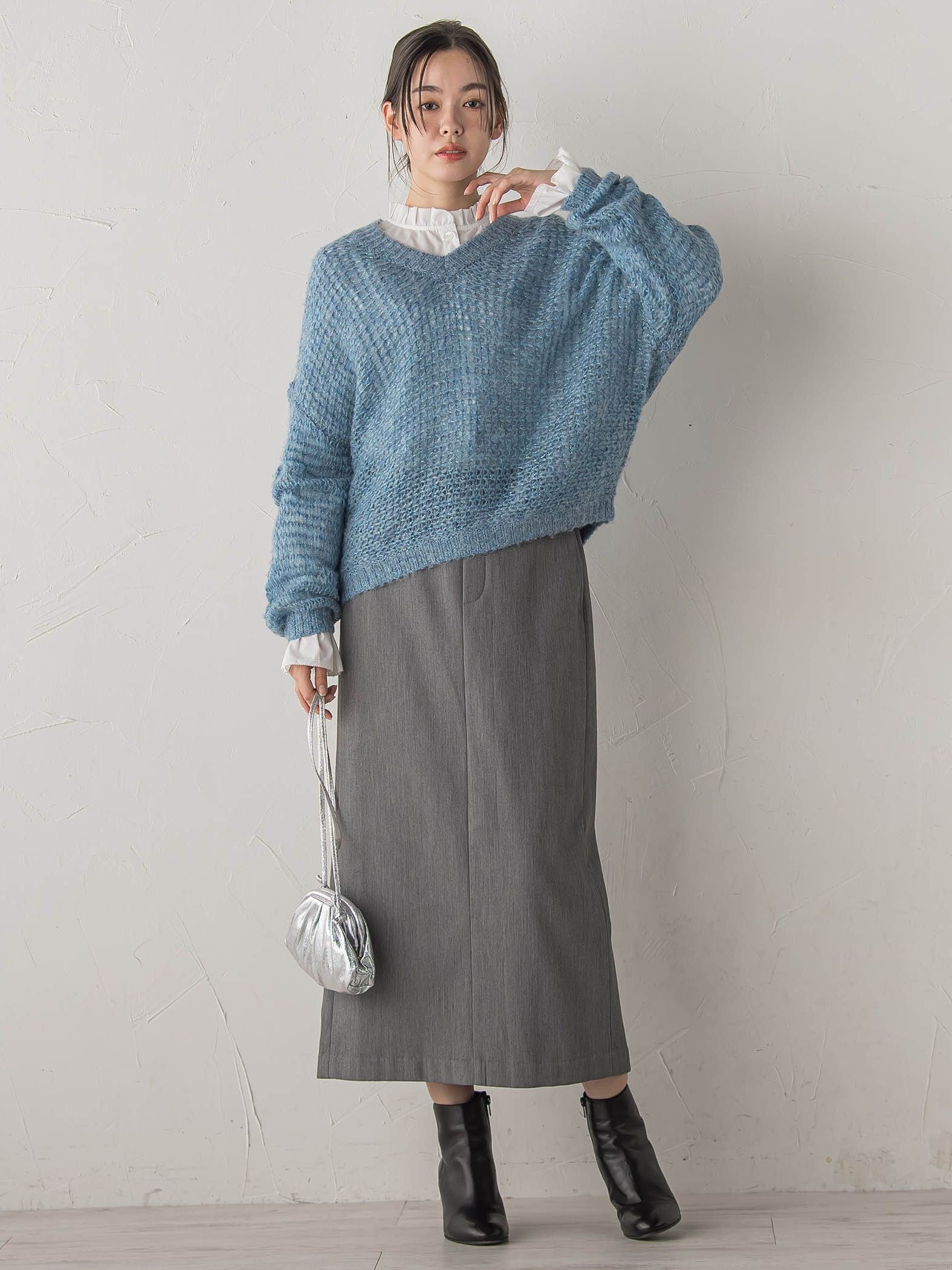 【WEB限定】モヘヤラメVネックショートプルオーバー≪手洗い可能≫