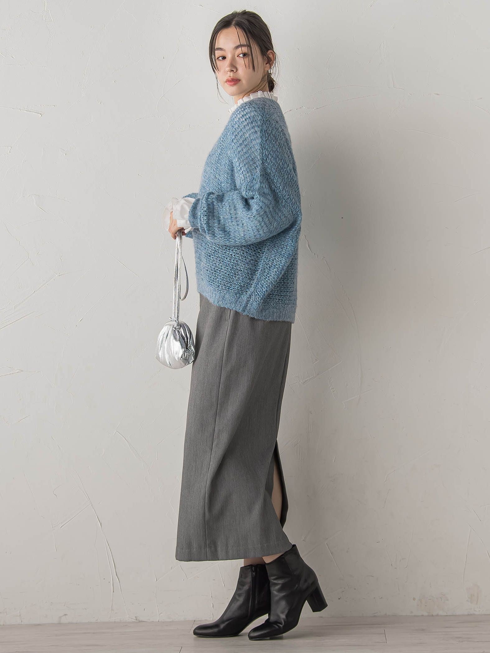 【WEB限定】モヘヤラメVネックショートプルオーバー≪手洗い可能≫