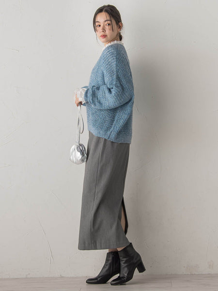 【WEB限定】モヘヤラメVネックショートプルオーバー≪手洗い可能≫