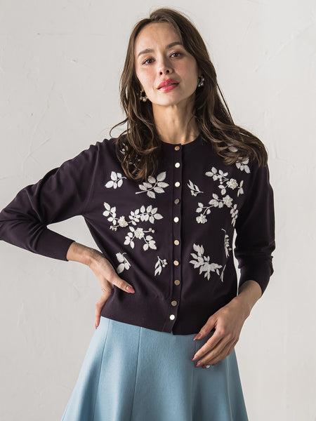 【新色追加】ボタニカルモチーフ刺繍カーディガン
