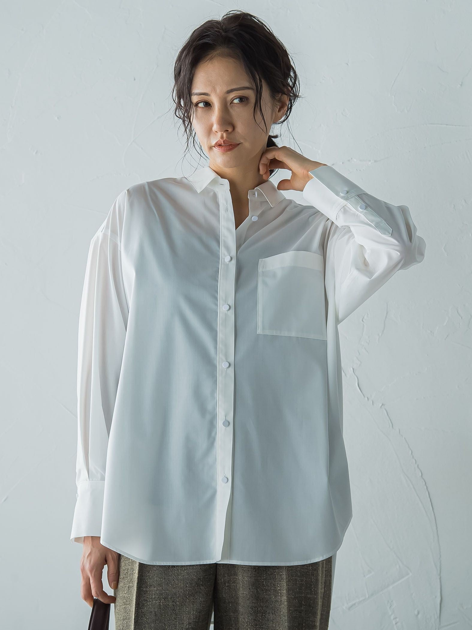 オーバーサイズシャツブラウス ≪洗濯機で洗える≫