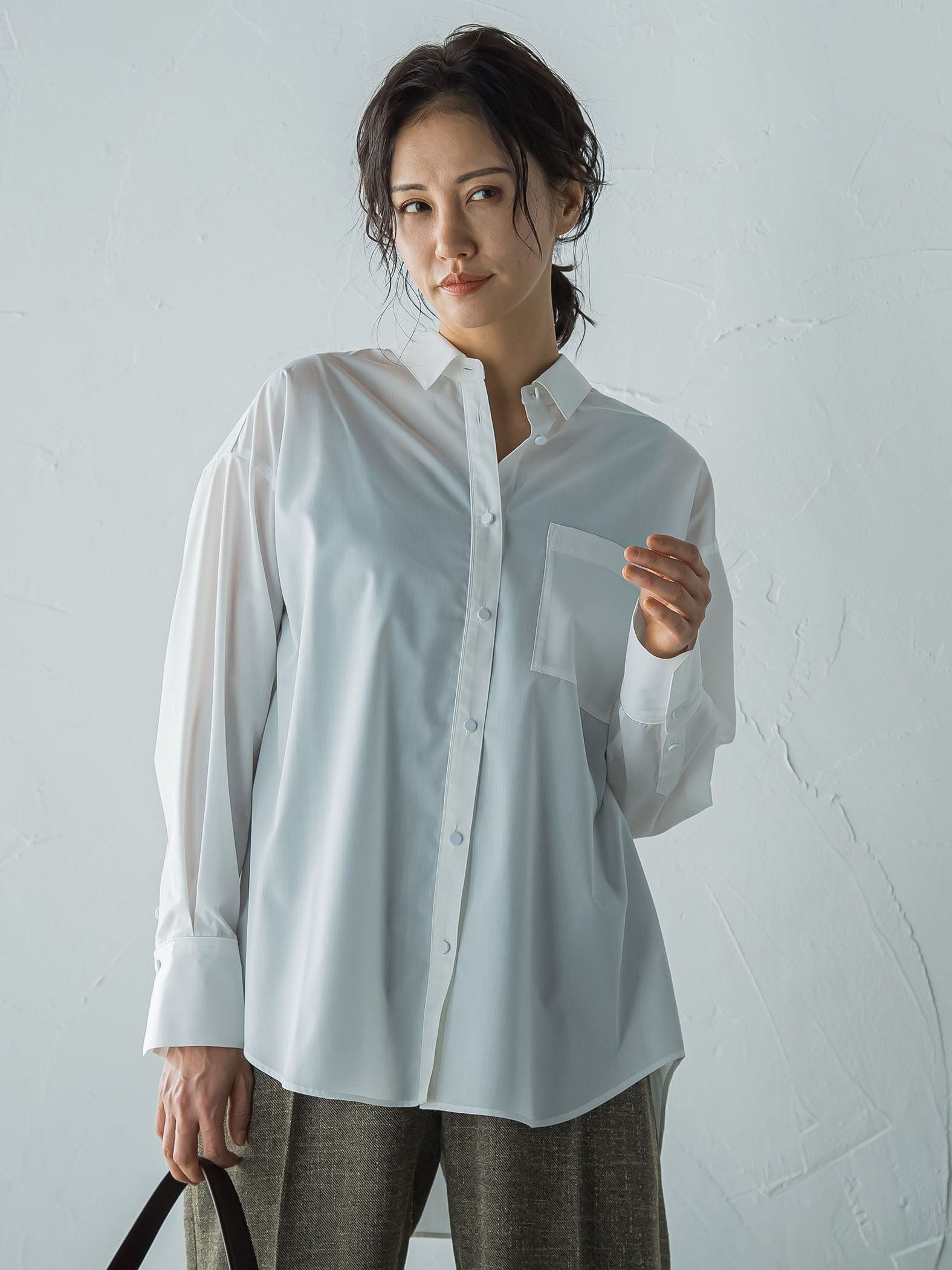 オーバーサイズシャツブラウス ≪洗濯機で洗える≫