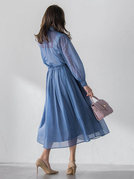 オーガンジーデニムブラウス