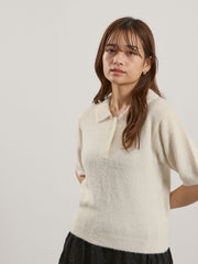 シャギーヤーンポロニットトップス≪手洗い可能≫