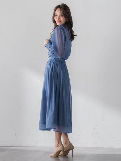 オーガンジーデニムブラウス