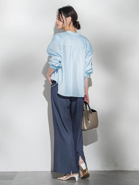 シアーバンドカラーブラウス≪洗える≫