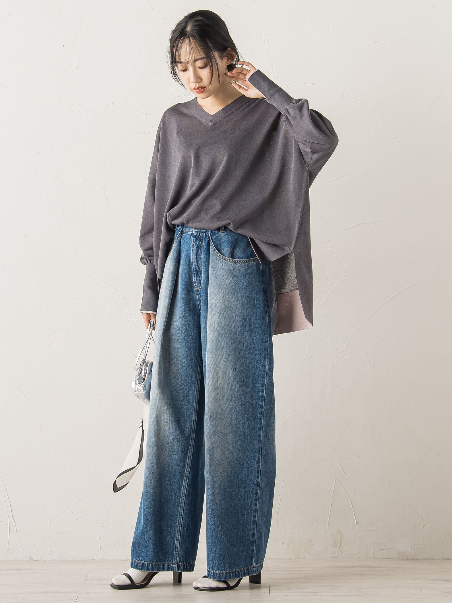 タックデニムパンツ≪洗濯機で洗える≫