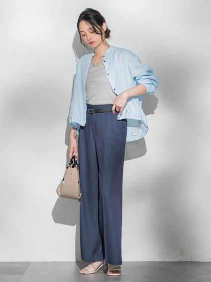 シアーバンドカラーブラウス≪洗える≫