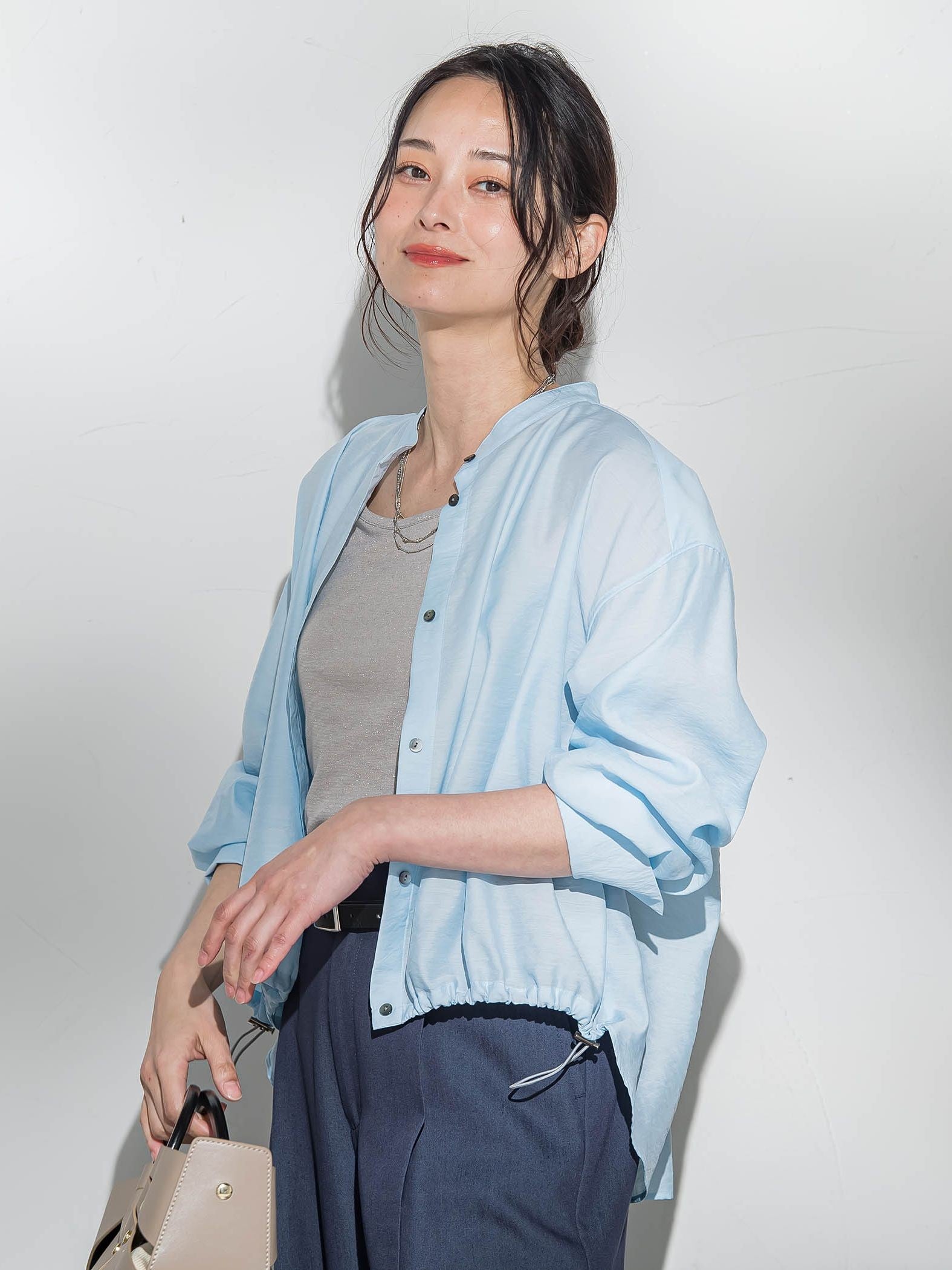 シアーバンドカラーブラウス≪洗える≫