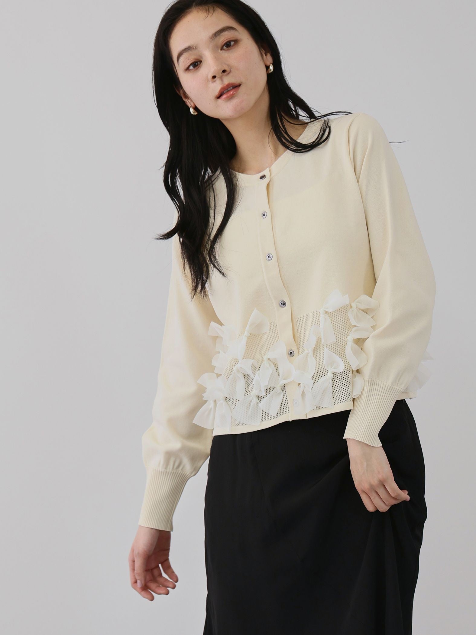 ブルーミングリボンニットカーディガン