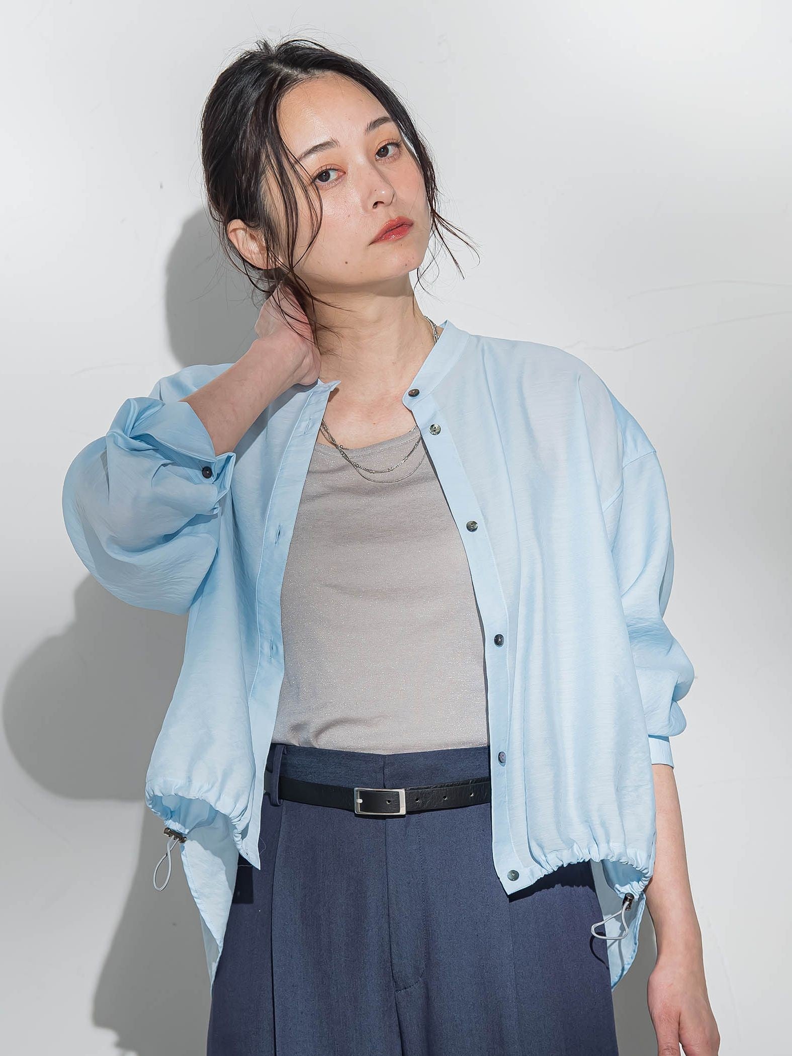 シアーバンドカラーブラウス≪洗える≫