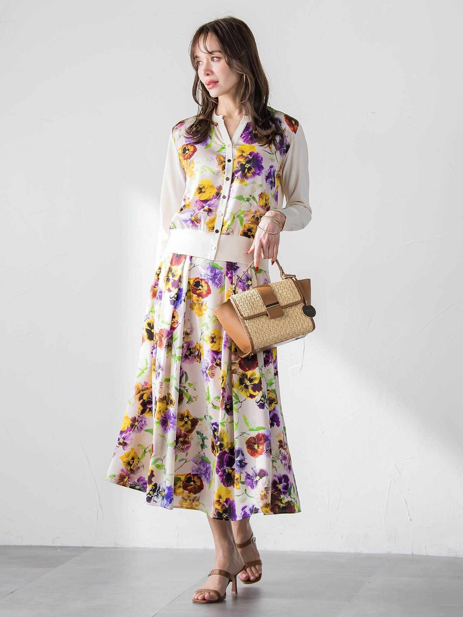 【KEITA KAWASAKI × Viaggio Bluコラボ】パンジープリントカーディガン