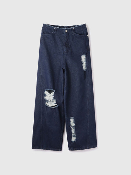 【大人の抜け感】デニムカットオフダメージパンツ