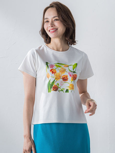 KEITA KAWASAKI × Viaggio Bluコラボ】フラワープリントTシャツ≪洗濯 