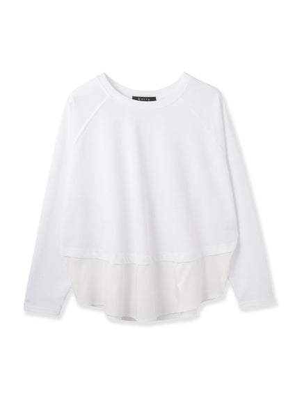 ポンチローマ異素材ラウンドヘムカットソー