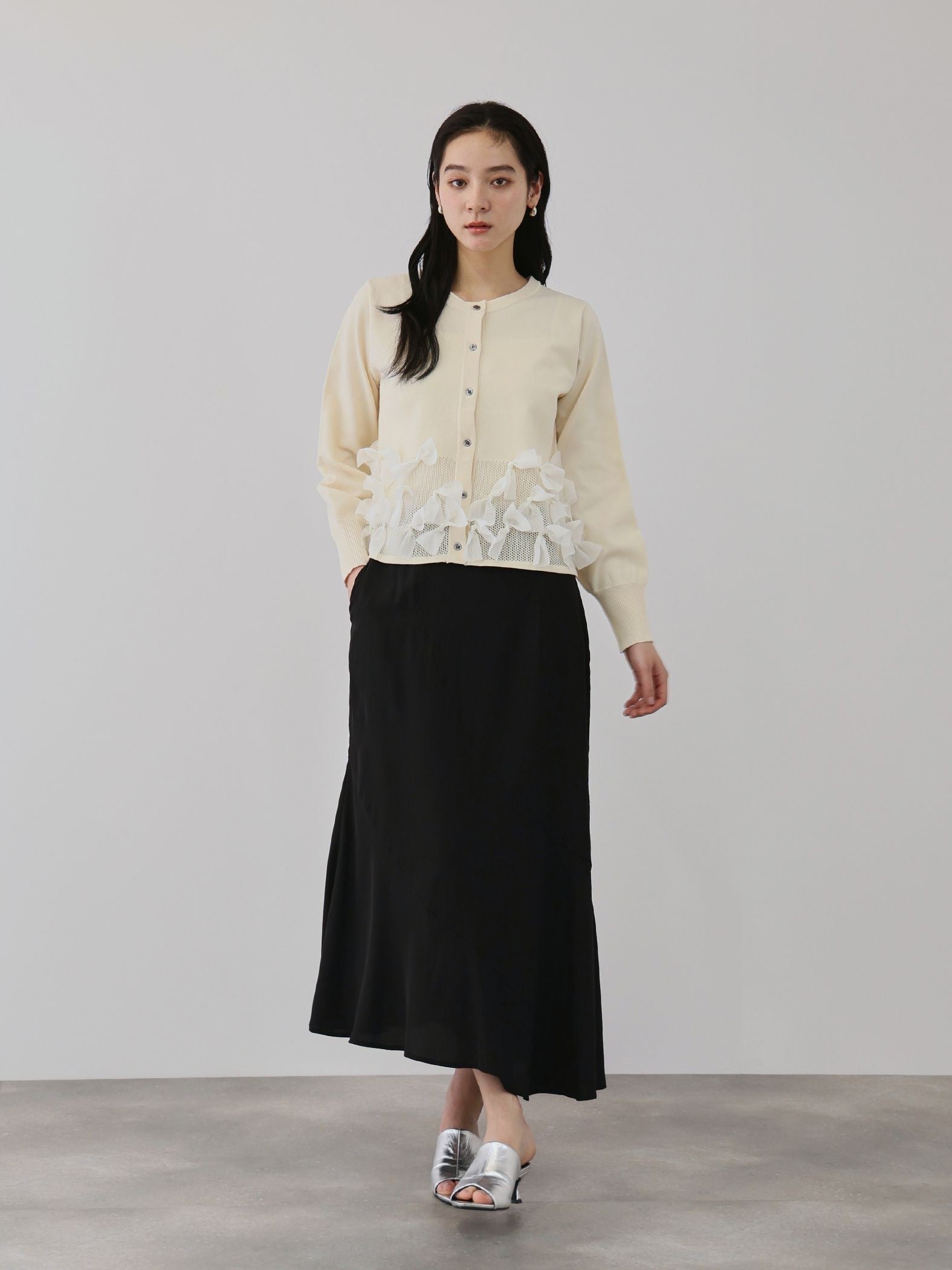 ブルーミングリボンニットカーディガン