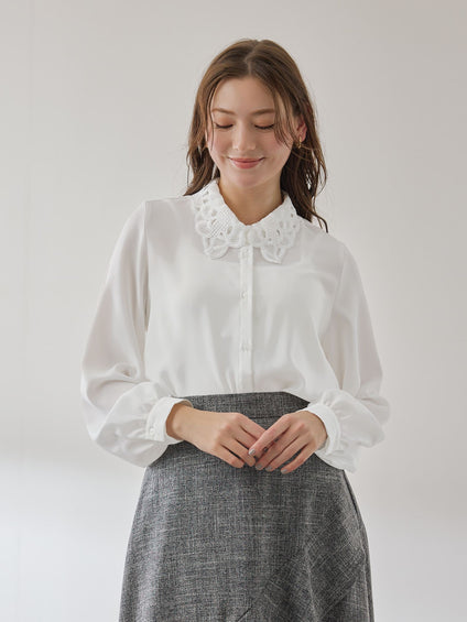 モスクレープレースカラーブラウス