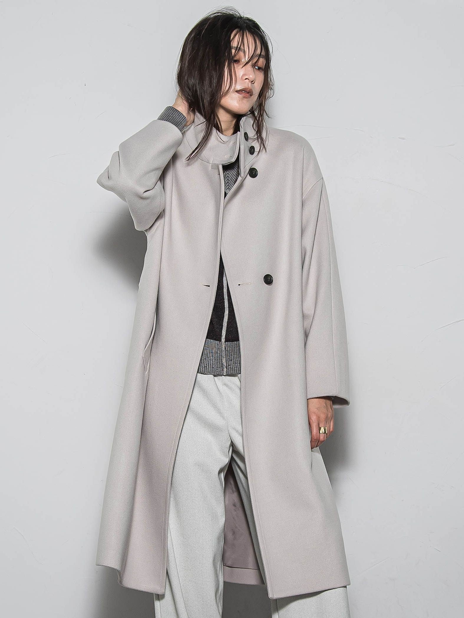 ライトジャージメルトンスタンドカラーロングコート