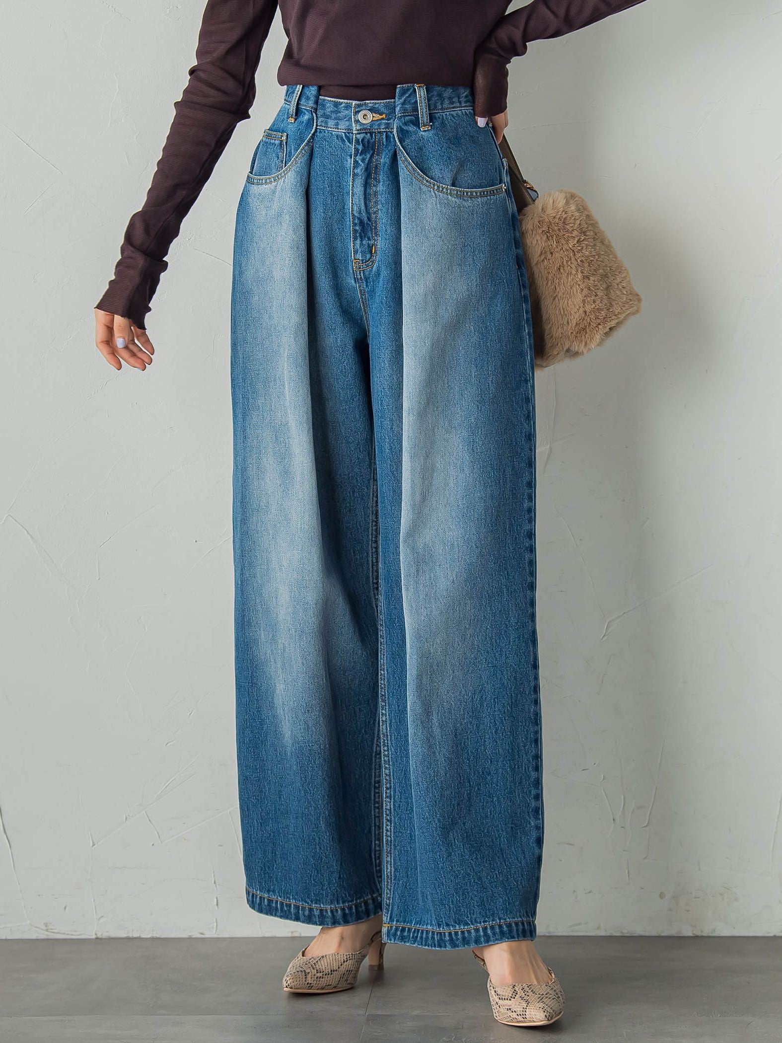 タックデニムパンツ≪洗濯機で洗える≫