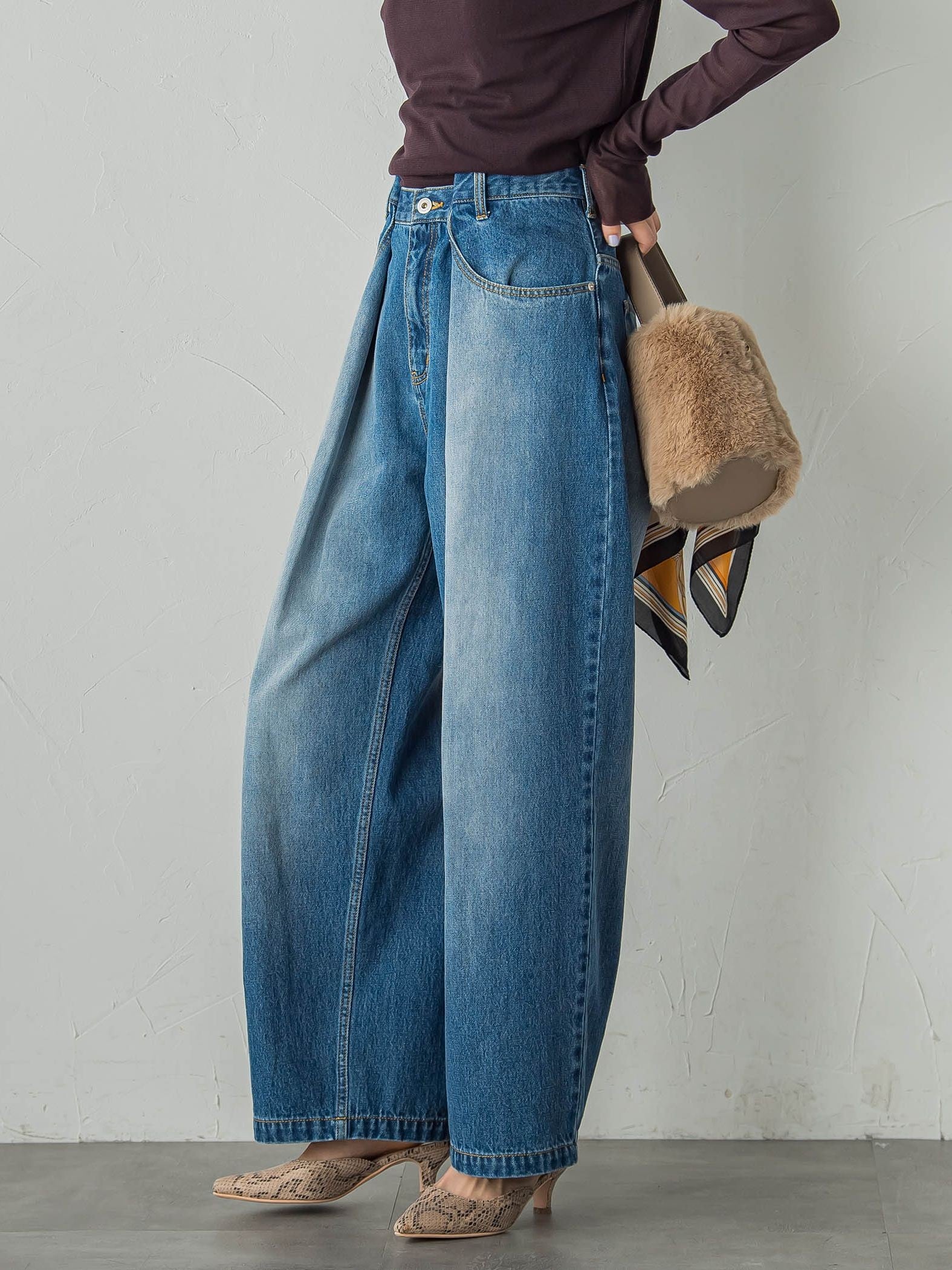 タックデニムパンツ≪洗濯機で洗える≫