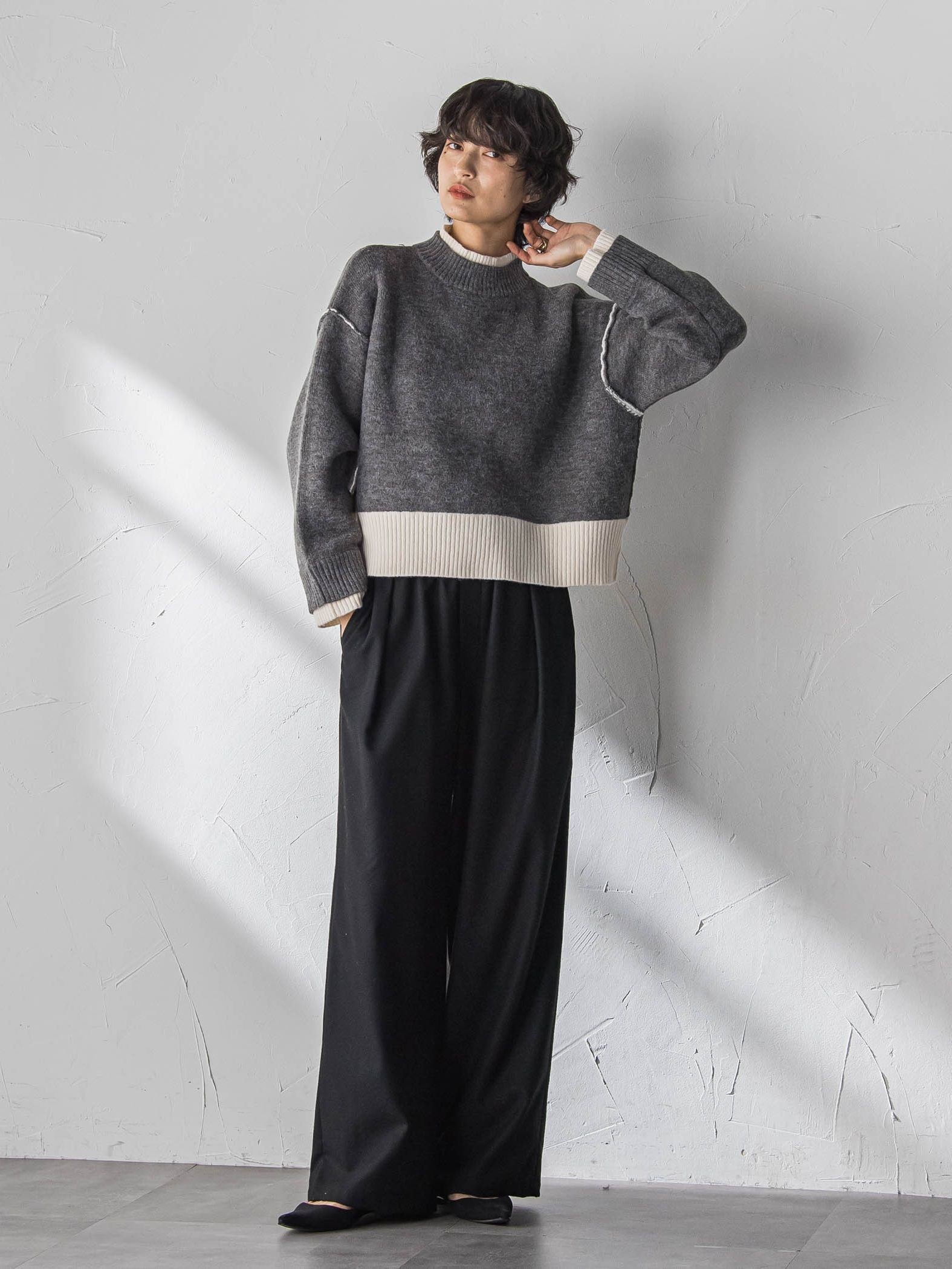 【WEB限定】ハイネック配色ニット≪手洗い可能≫