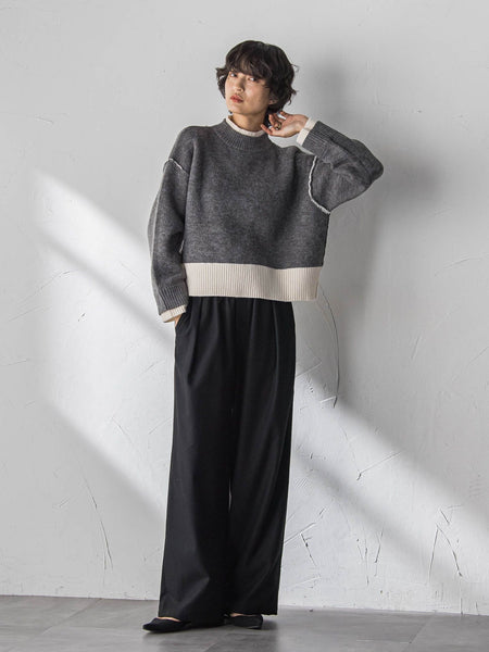 【WEB限定】ハイネック配色ニット≪手洗い可能≫