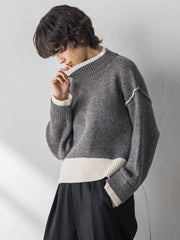 【WEB限定】ハイネック配色ニット≪手洗い可能≫