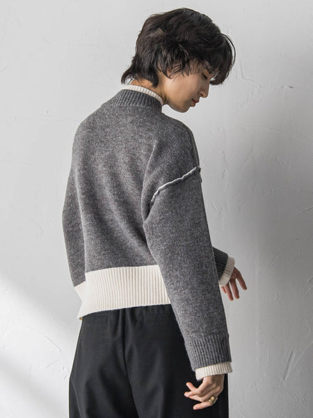 【WEB限定】ハイネック配色ニット≪手洗い可能≫