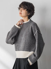 【WEB限定】ハイネック配色ニット≪手洗い可能≫