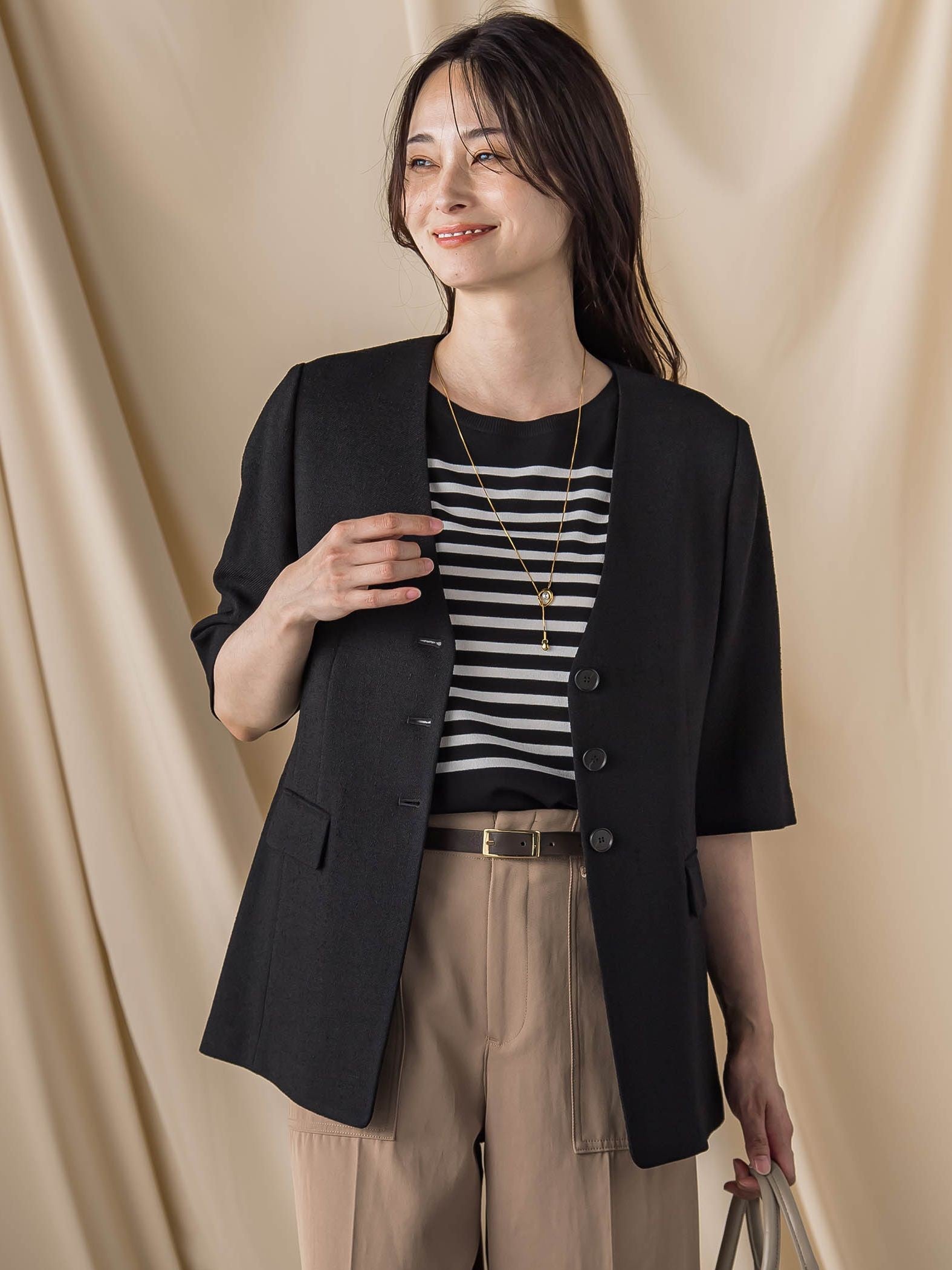 トリッカースラブハーフスリーブジャケット≪手洗い可能・防シワ・UV≫